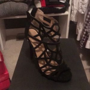 Black suede caged high heel Sandal